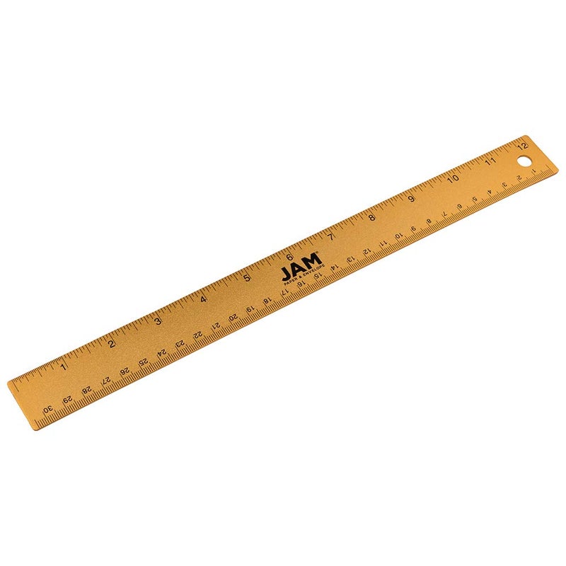 JAM PAPER Strong Aluminum Ruler - 12 Inch - Metal Ruler with Non-Skid Cork Backing - Gold Metallic - Sold Individually - Image 1